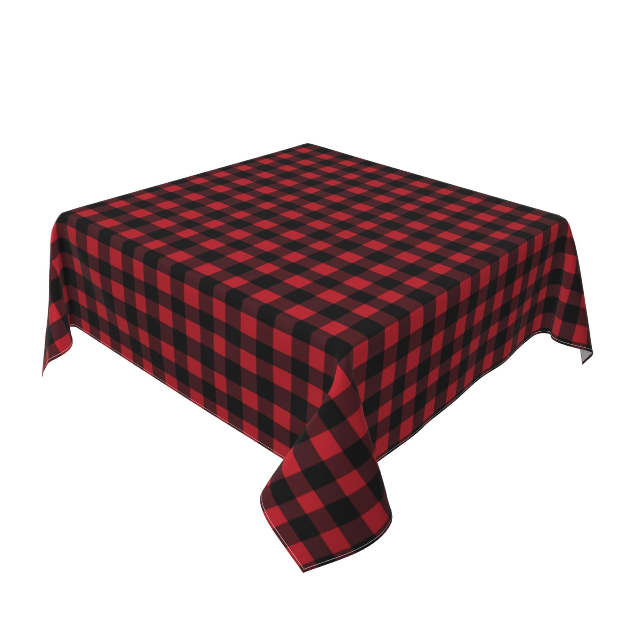 Square Tablecloth 60 x 60 Inch, Black Red Buffalo Check Tablecloth Square Water and Stain Resistant Table Cloth Decorative Fabric Table Cover for Daily Use Kitchen Dining Party Wedding