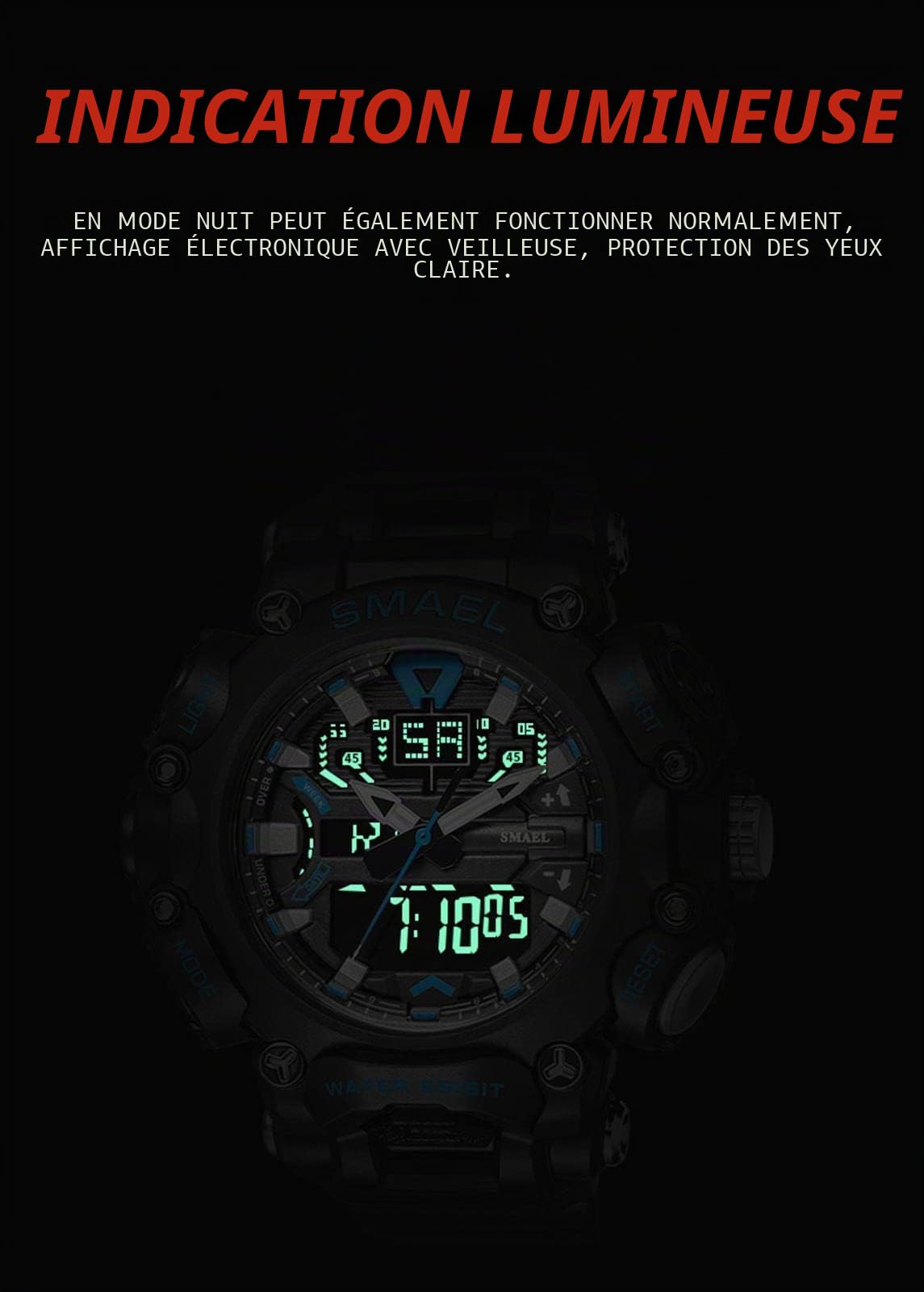 SMAEL Montre Homme, Rétro-Éclairage LED Imperméables Analogiqu Quartz Chronographe, Outdoor Sport Montre Digital Tactique Militaire, avec Chronomètre,Alarme