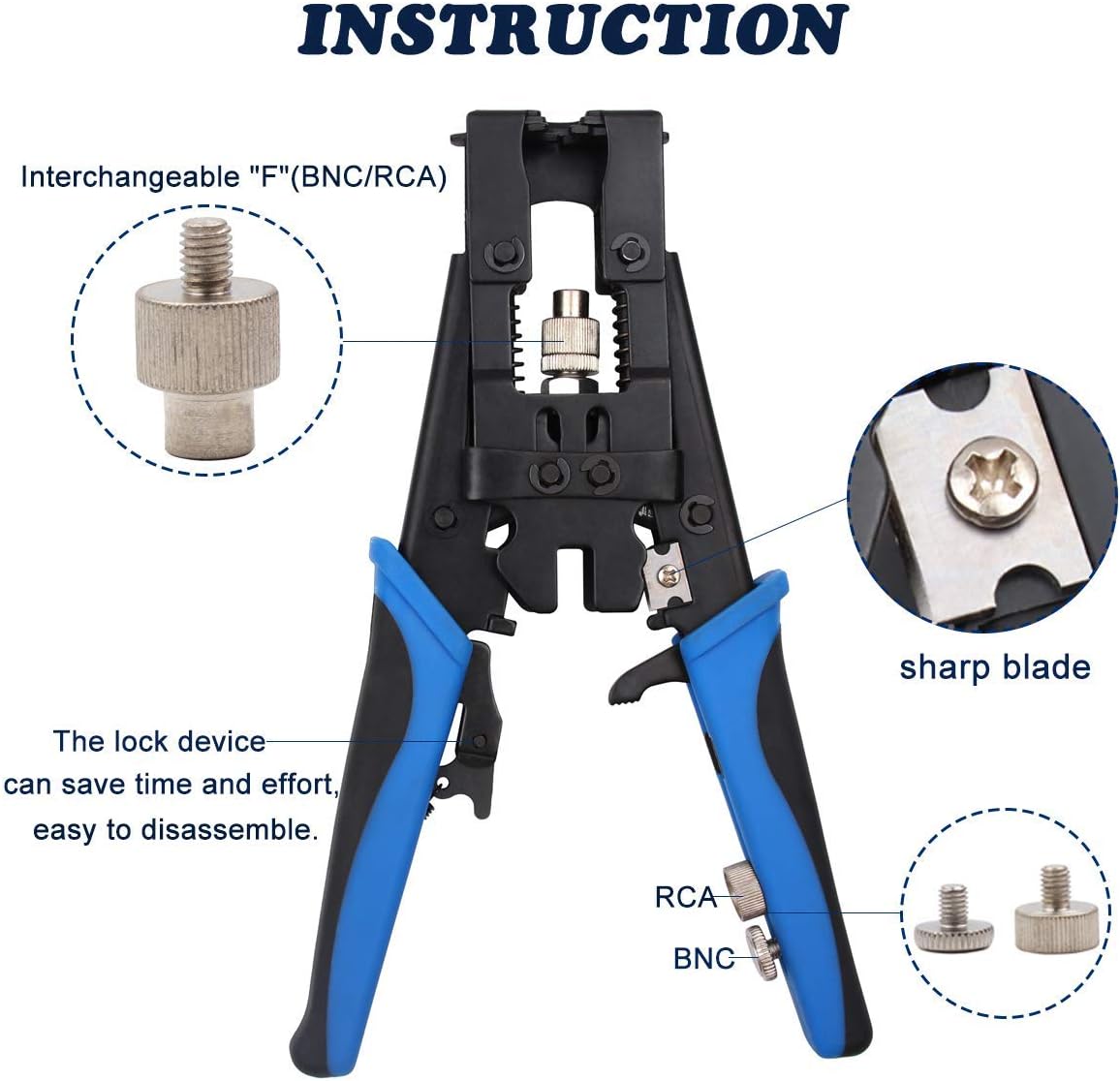 Delgada Multifunctional Coax Compression Connector Crimper Kit with 20 F Connectors and BNC Compression Tool for RG59 RG6 RCA TV Cable Repair