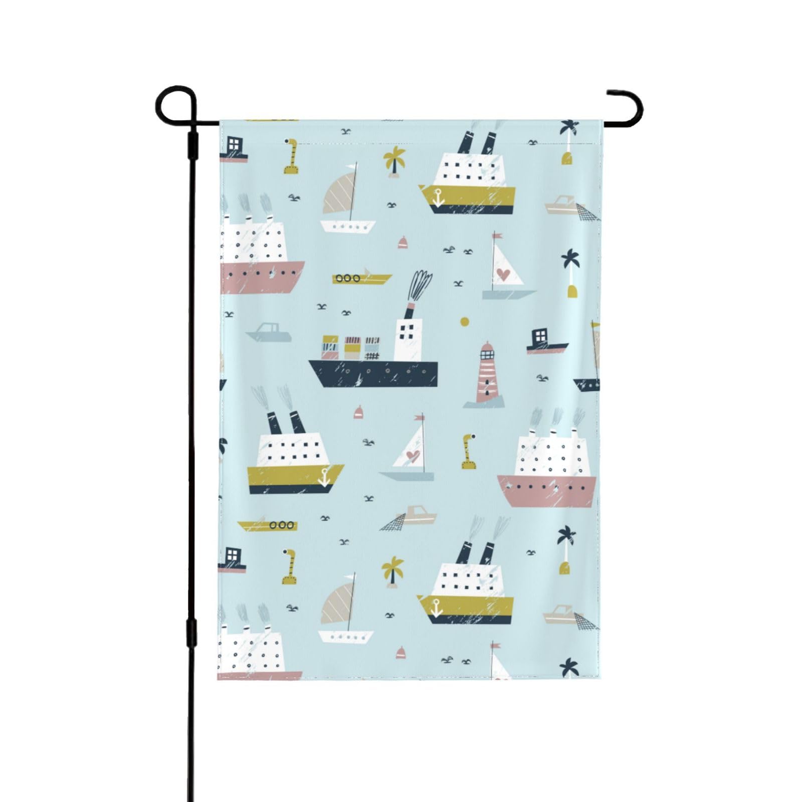 18x12inches (45x30cm) Hand Drawn Sea Ships And Seagulls Double-Sided Printed Garden Flag For House Lawn Hanging Decorating Yard Banners Holiday Welcome Flags Indoor Outdoor