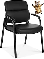 Oline ErgoComfort Leather Guest Chair with Padded Arms - Ergonomic Reception Office Chair for Big & Tall, Black