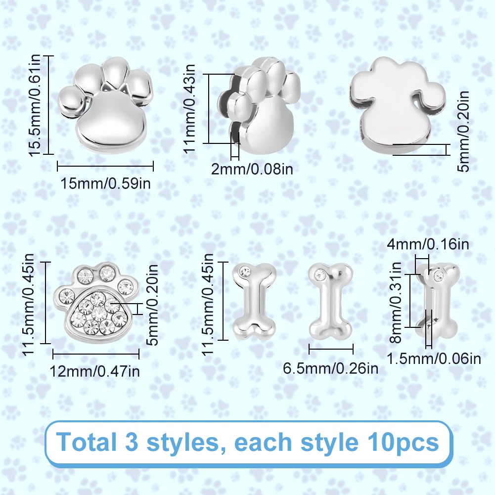 SUNNYCLUE 1 Box 30Pcs 3 Styles Pet Paw Charm Rhinestone Slide Charms Bulk Metal Alloy Crystal Animal Cat Dog Claw Prints Footprint Glitter Art 3D Charms Bead for Jewellery Making DIY Crafts Findings - Image 2