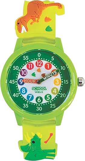 Kids 3D Band First Watch - Analog Color Watch - Monster Trucks, Dinosaurs, Spider - Time Teacher - Girls, Boys, Children - School Watch