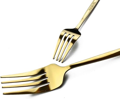 Miniatura 4 de Tenedores de postre real de oro pulido con espejo, tenedores medianos para ensalada, diseño ligero, juego de cubiertos de acero inoxidable para 6,