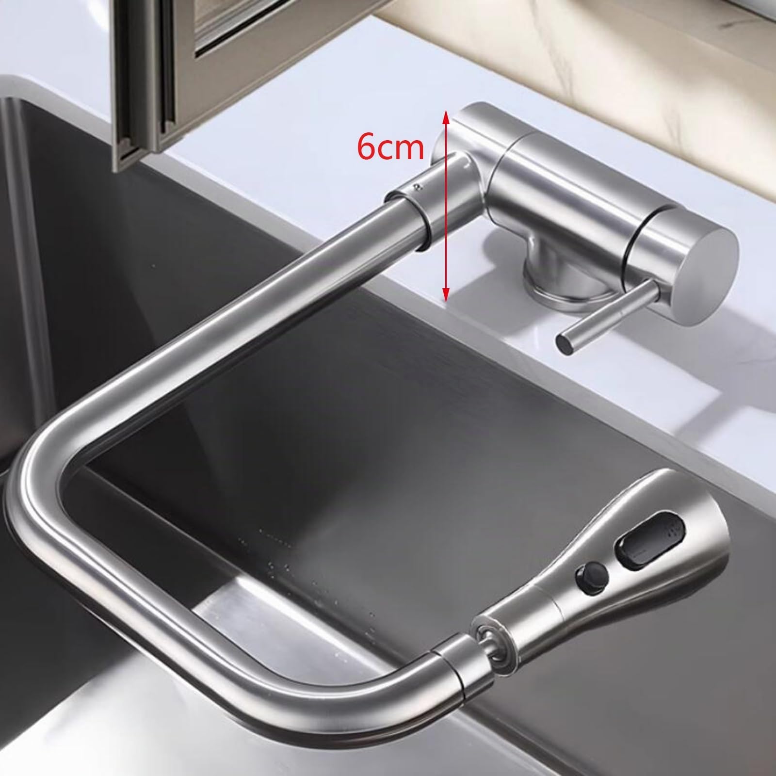 Grifo de Cocina Abatible Para Ventana, Grifo Cocina Plegable Acero Inoxidable Monomando 3 Modos Giratorio Grifos Cocina Abatibles-Cepillado