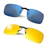 BLUE CUT Clip on Polarized Night Vision, Driving Sunglasses UV 400 Blocker To Wear Over Prescription Glasses