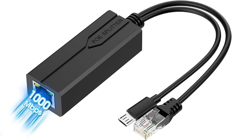 Gigabit PoE Splitter Micro USB, Active 48V POE to Micro USB 5V 2.4A Adapter | 10/100/1000 Mbps, IEEE 802.3af/at Compliant, Power over Ethernet Adapter for Raspberry Pi 3B+, Security Camera, Wyze Cam v2