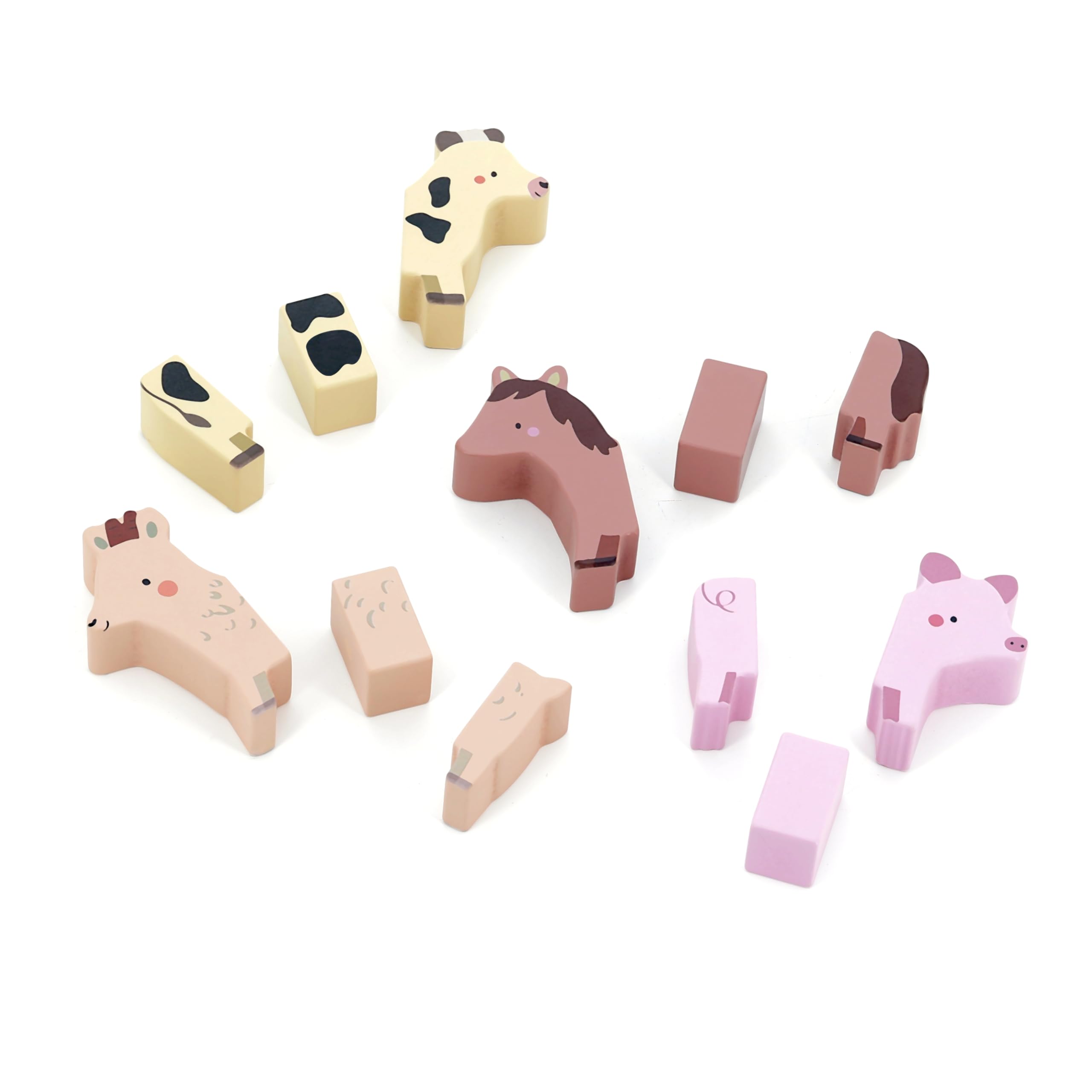 Vilac Rigol'animos Sarah Betz prima età-4 animali della fattoria magnetici ricomporre (12 pezzi in totale) -Giochi di risveglio legno-Giocattolo per bambini dai 2 anni-7116, 7116