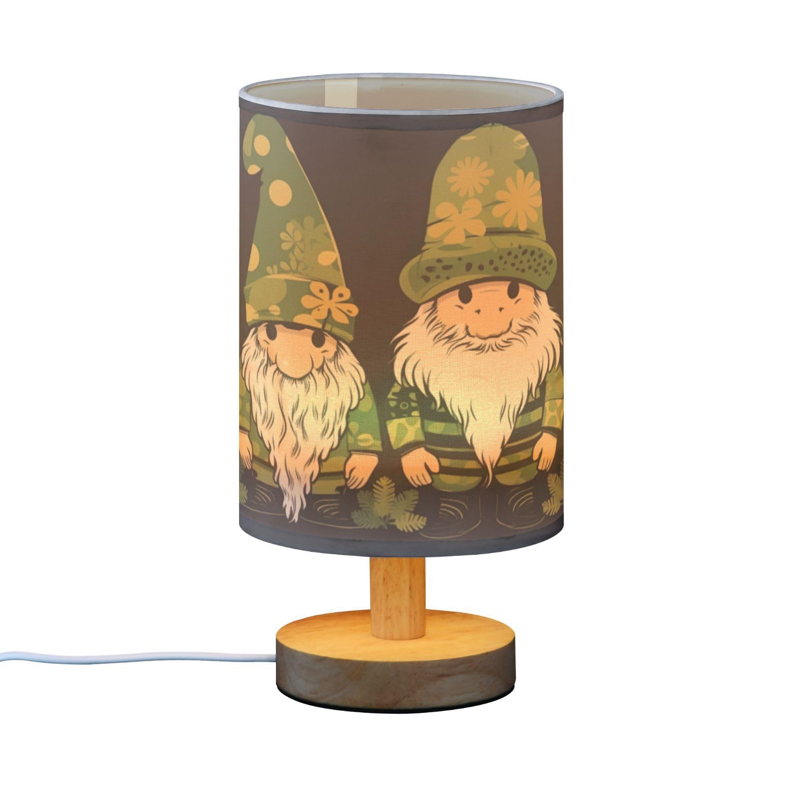 SDMKA St Patrick's Day Gnomes Bedside Table Lamp for Bedroom, Minimalist Nightstand Lamp with Round Fabric Shade for Living Room, Office, No Bulb Required