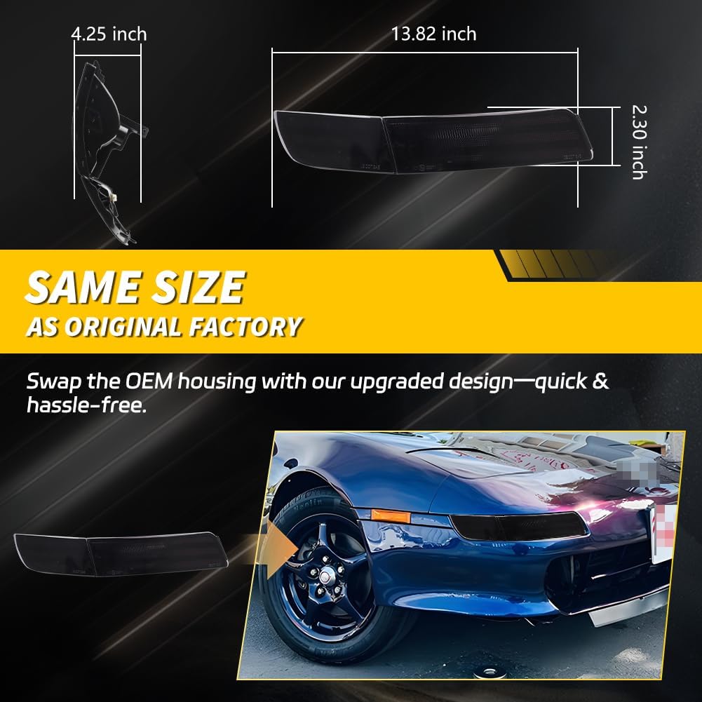 Front Bumper Turn Signal Light Housing Compatible with Toyo-ta MR-2 MR2 SW20 1991-1995, [DOT Certified] Side Marker Light Cover [No Bulbs], OEM Part #N-BL-TY-MR2-SW20-C-BLK, 2 PCS, Smoked Lens