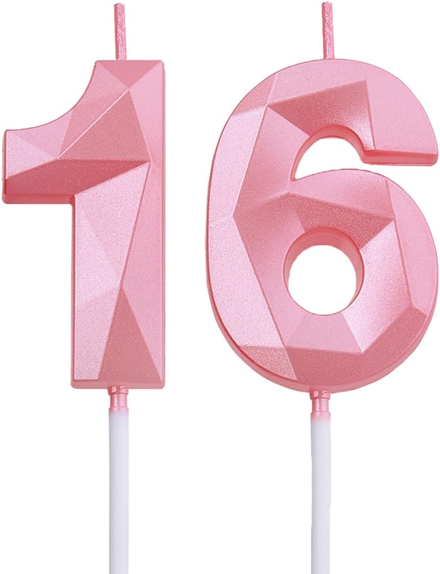 2 in 16th Birthday Decorations for Boys Girls,Pink 16 Birthday Candles