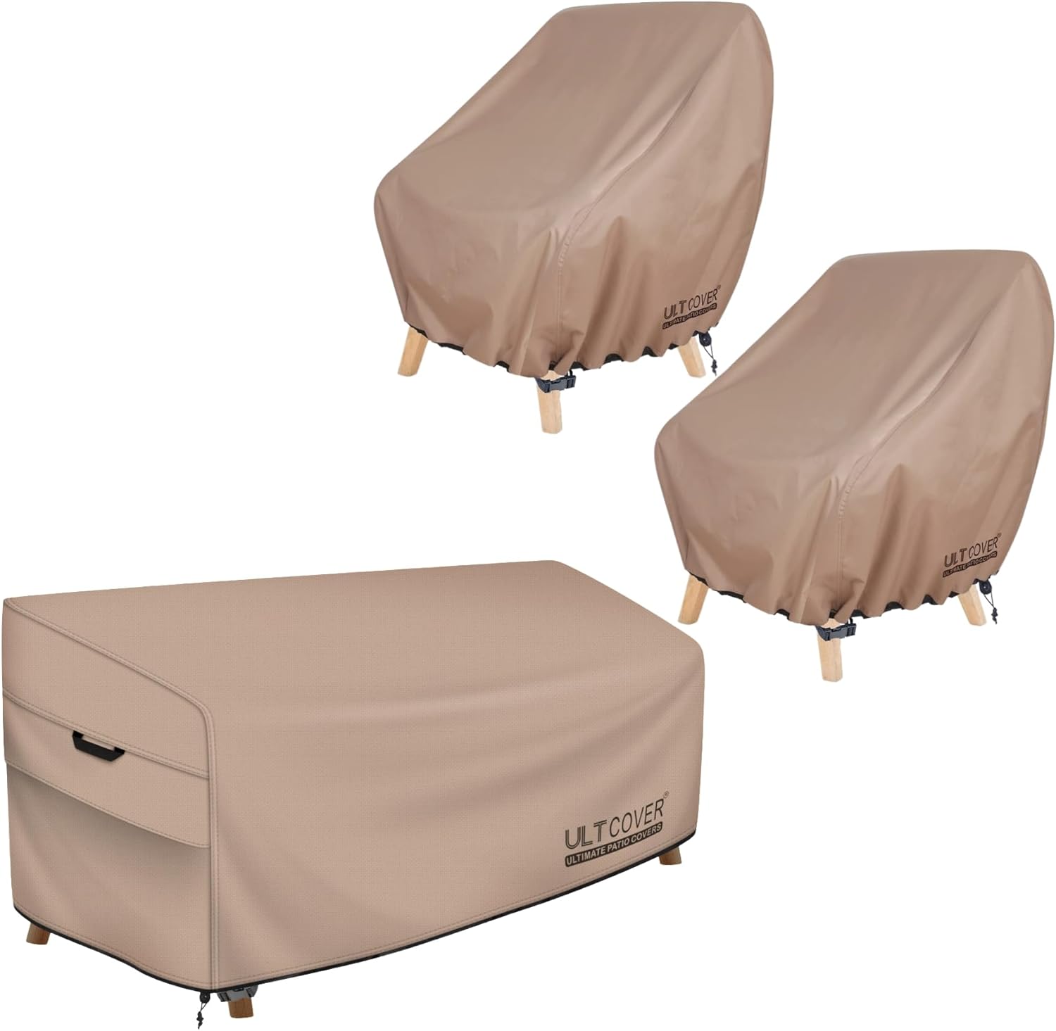 ULTCOVER Heavy Duty Patio Bench Cover 58W x 28D x 35H inches Bundle with Waterproof Patio Chair Cover 2 Pack Fits Up to 32W x 34D x 34H inches