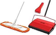 JEHONN Carpet Floor Sweeper Manual with Horsehair, Dust Mop for Floor Cleaning with 2 Washable Microfiber Pads