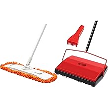 Manual de barredora de piso de alfombra JEHONN con crin de caballo, trapeador de polvo para limpieza de pisos con 2 almohadillas de microfibra lavables