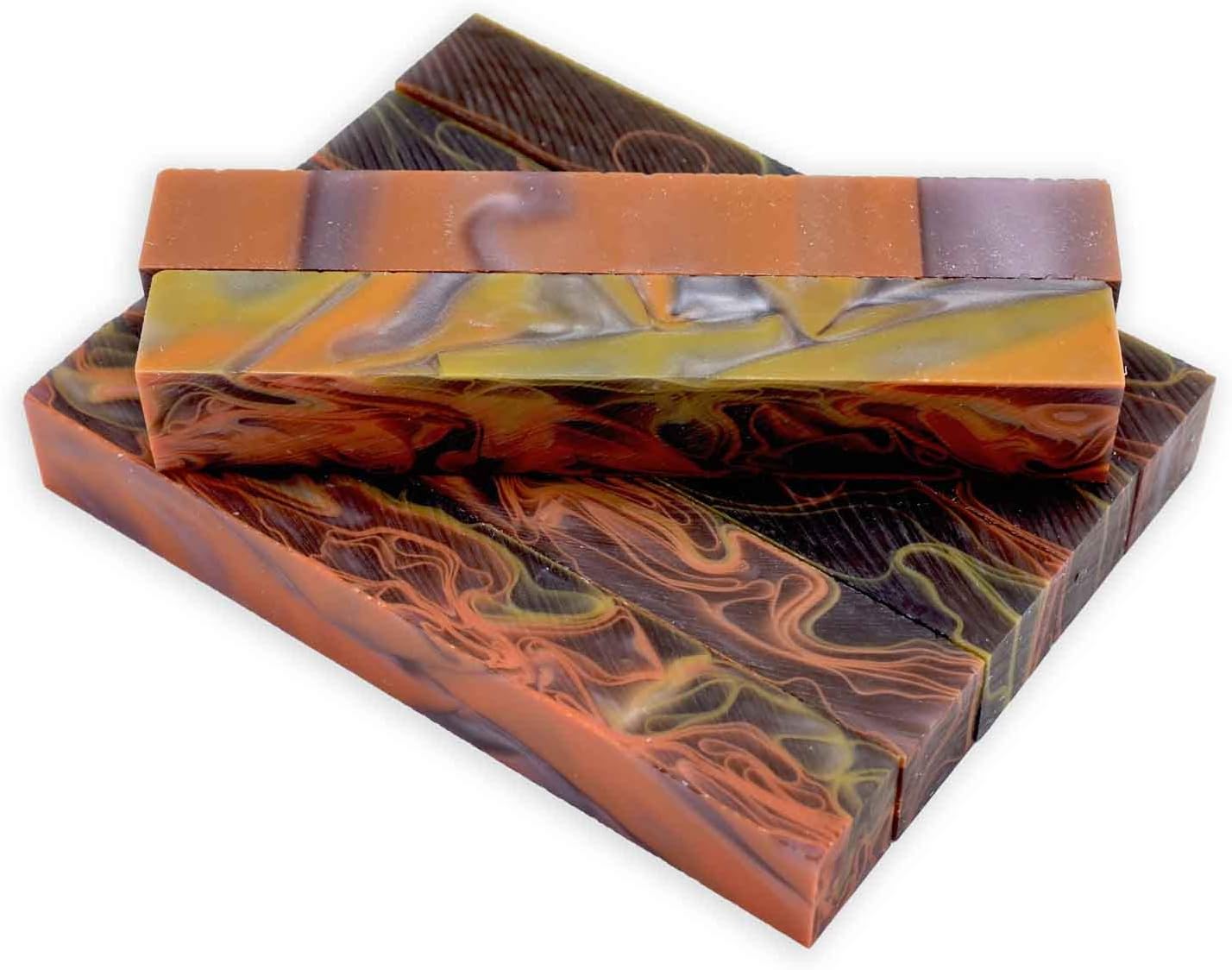 Legacy Woodturning, Acrylic Pen Blank, Metallic Brown with Orange and Olive Green Lines, 5" x 3/4" x 3/4", 7 Pack