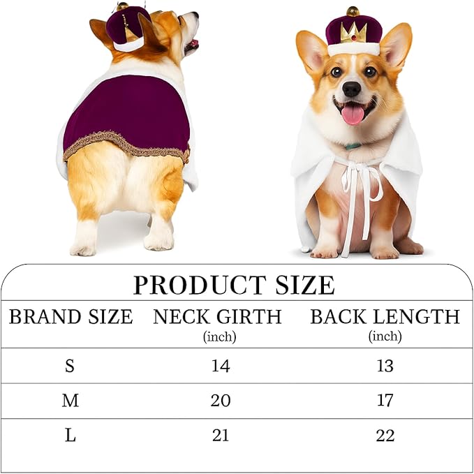 Disfraz de Rey para Perro Huhumy - Capa y Corona - Talla M, Púrpura miniatura 2