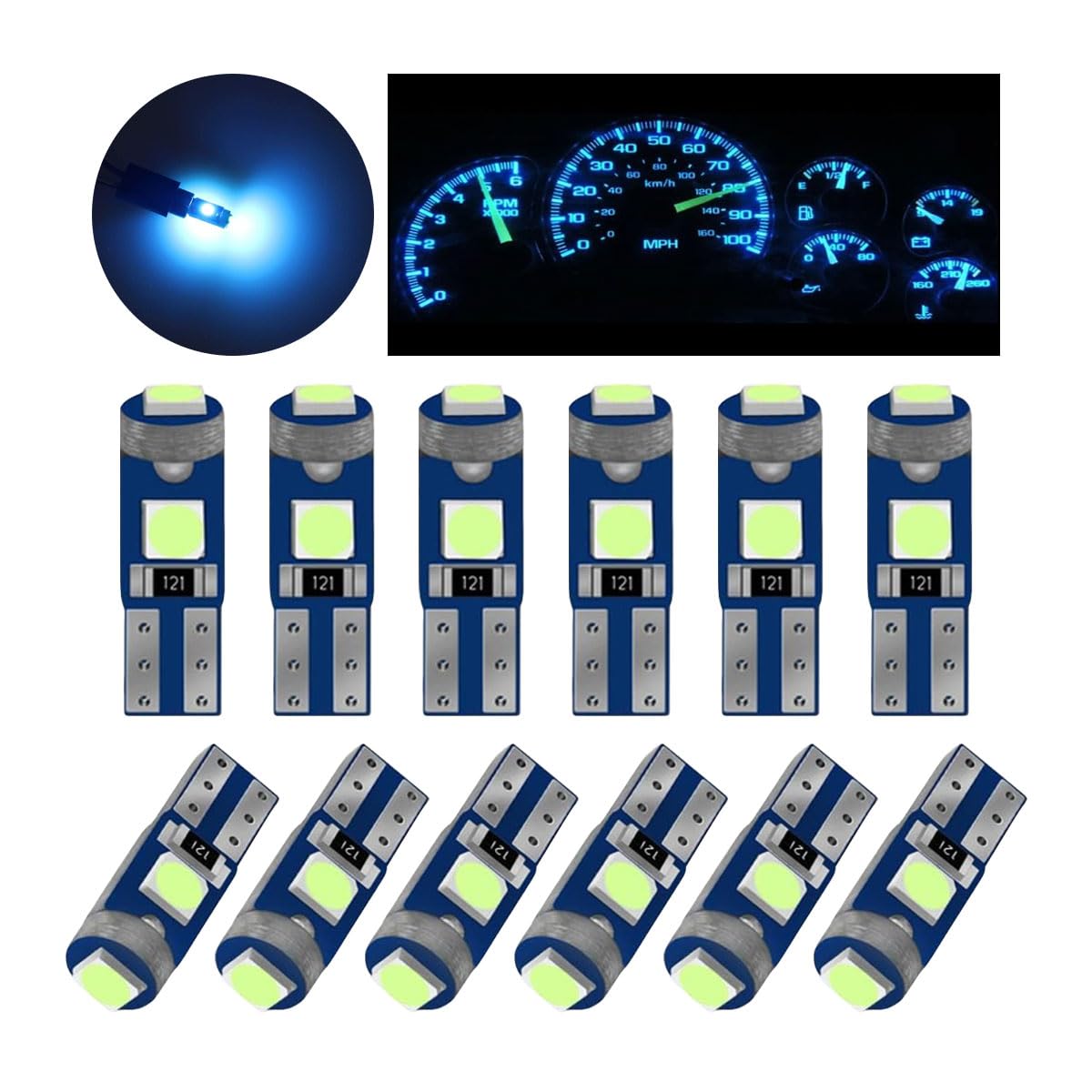 T5 LED Bulbs, 74 73 37 2721 LED Bulb 12 Volt Replacement, Bright Canbus Error Free, Compatible with Auto Car Gauge Cluster Dashboard Light Lamp Instrument Panel Indicator (Ice Blue)