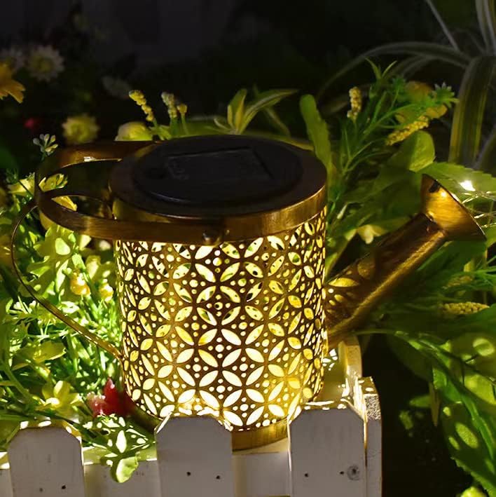 Solar Watering Can Lights, LED Solar Lantern String Light Outdoor Garden Waterproof Hollowed-Out Retro Metal Water Can Lights - Image 4