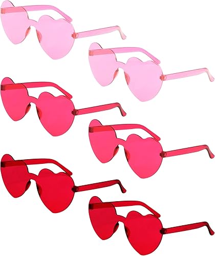 Lentes de sol en forma de corazón, lentes de sol sin montura de color caramelo, 6 pares para mujeres, despedidas de soltera, gafas de moda