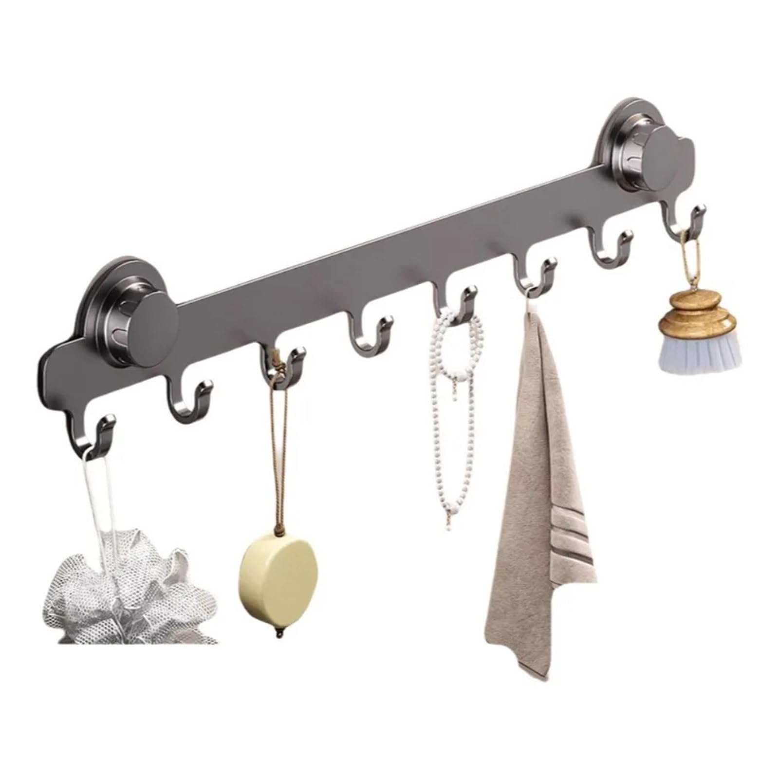 Ryqzhhy Grey 8 Hook Coat Hooks Suction Wall Hook Rack Waterproof Household Storage Hanger(Grey 8 Hook)