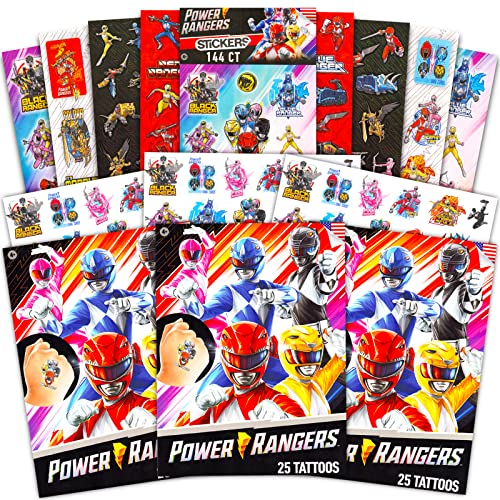 Power Rangers Stickers & Tattoos Party Favors Set ~ Bundle with 140+ Stickers and 75 Power Rangers Temporary Tattoos for Boys Girls Kids (Superhero Party Supplies)