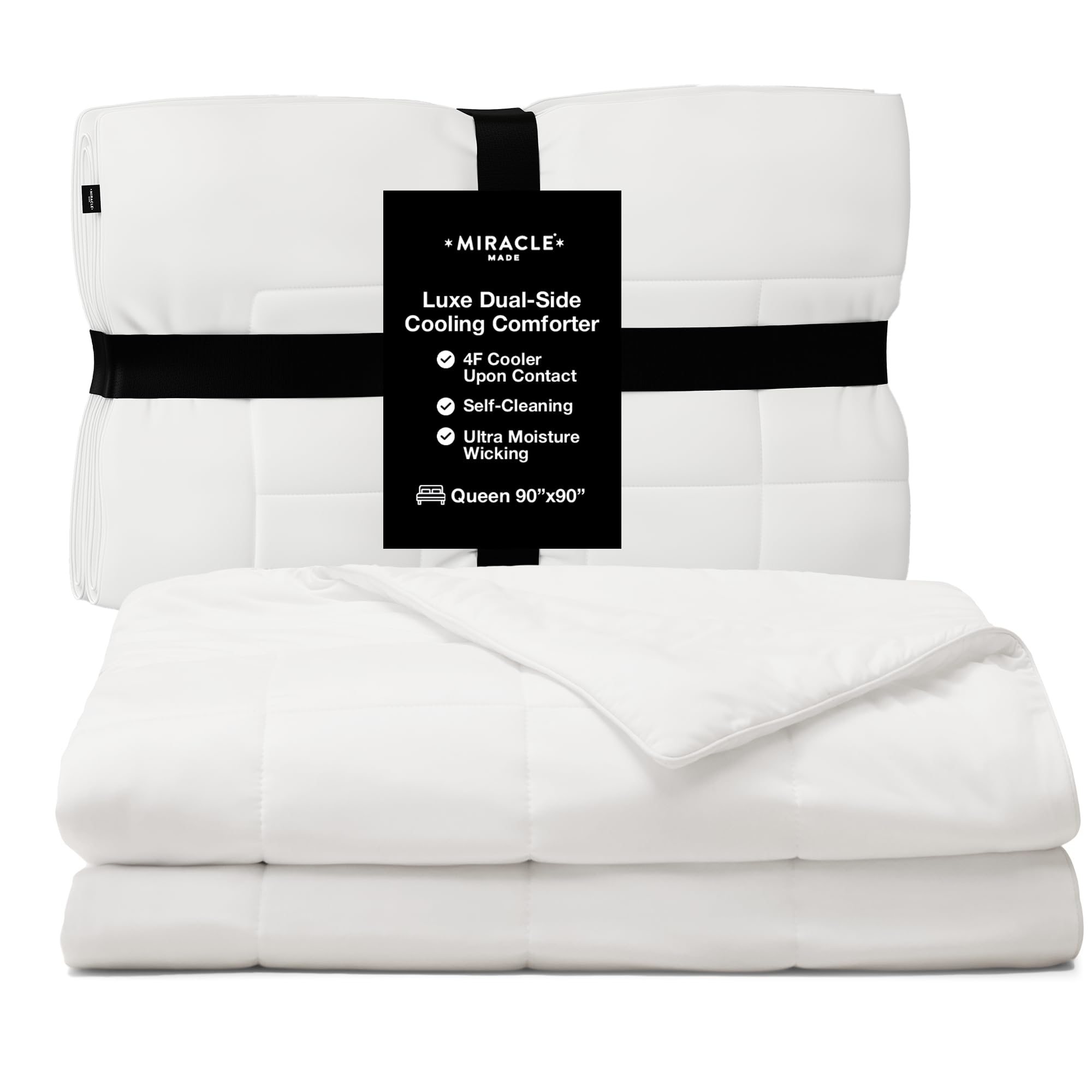 Miracle Made Cooling Comforter – Queen White Blanket – All Season Blanket – Lightweight, Breathable, Pet Hair Resistant – Hypoallergenic, Anti Odor Queen Comforter Set for Hot Sleepers