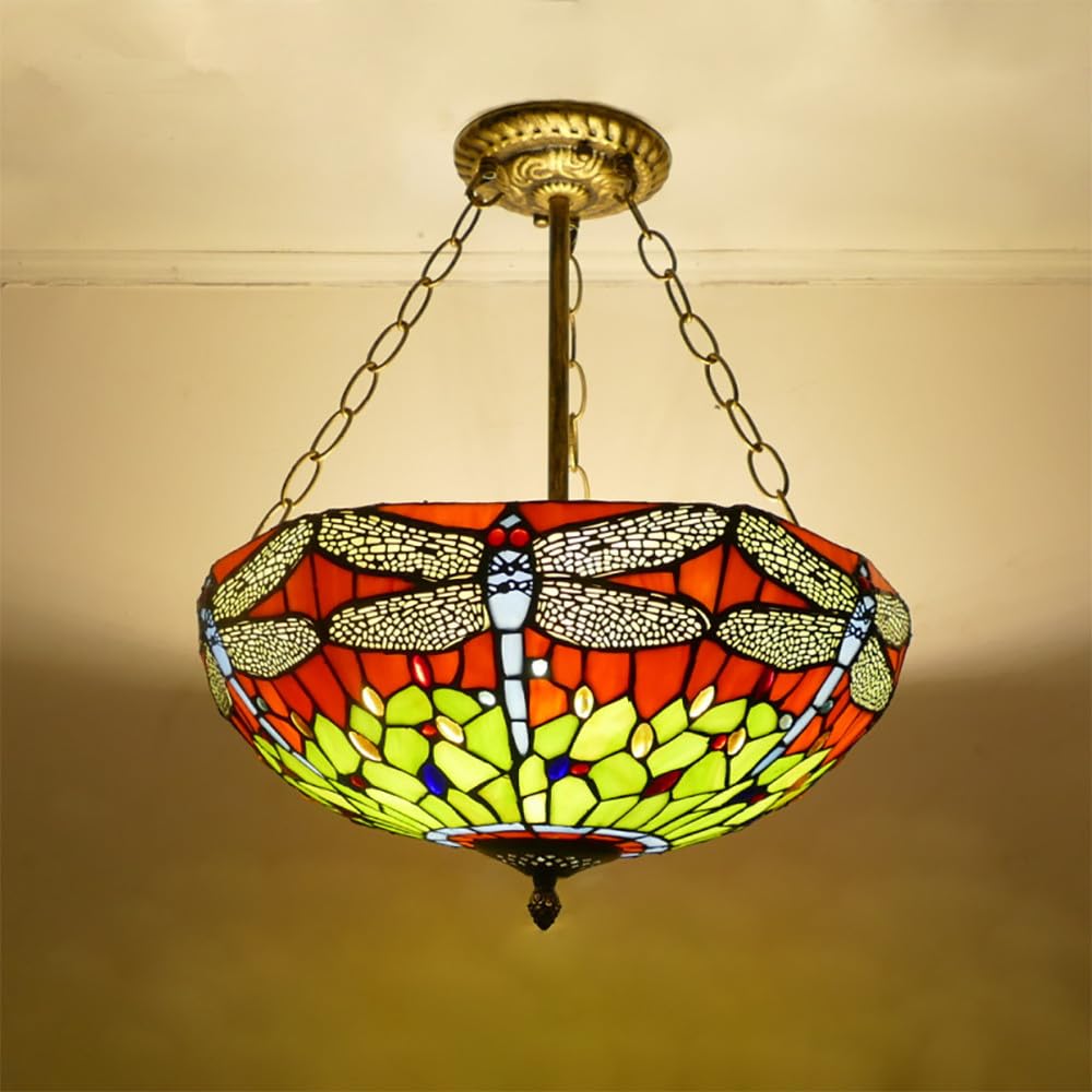 SXECAEPS European Vintage Color Glass Chandelier LED Creative Home Living Room Restaurant Bedroom Hotel Villa Cafe Corridor Pendant Lights (C D40CM)