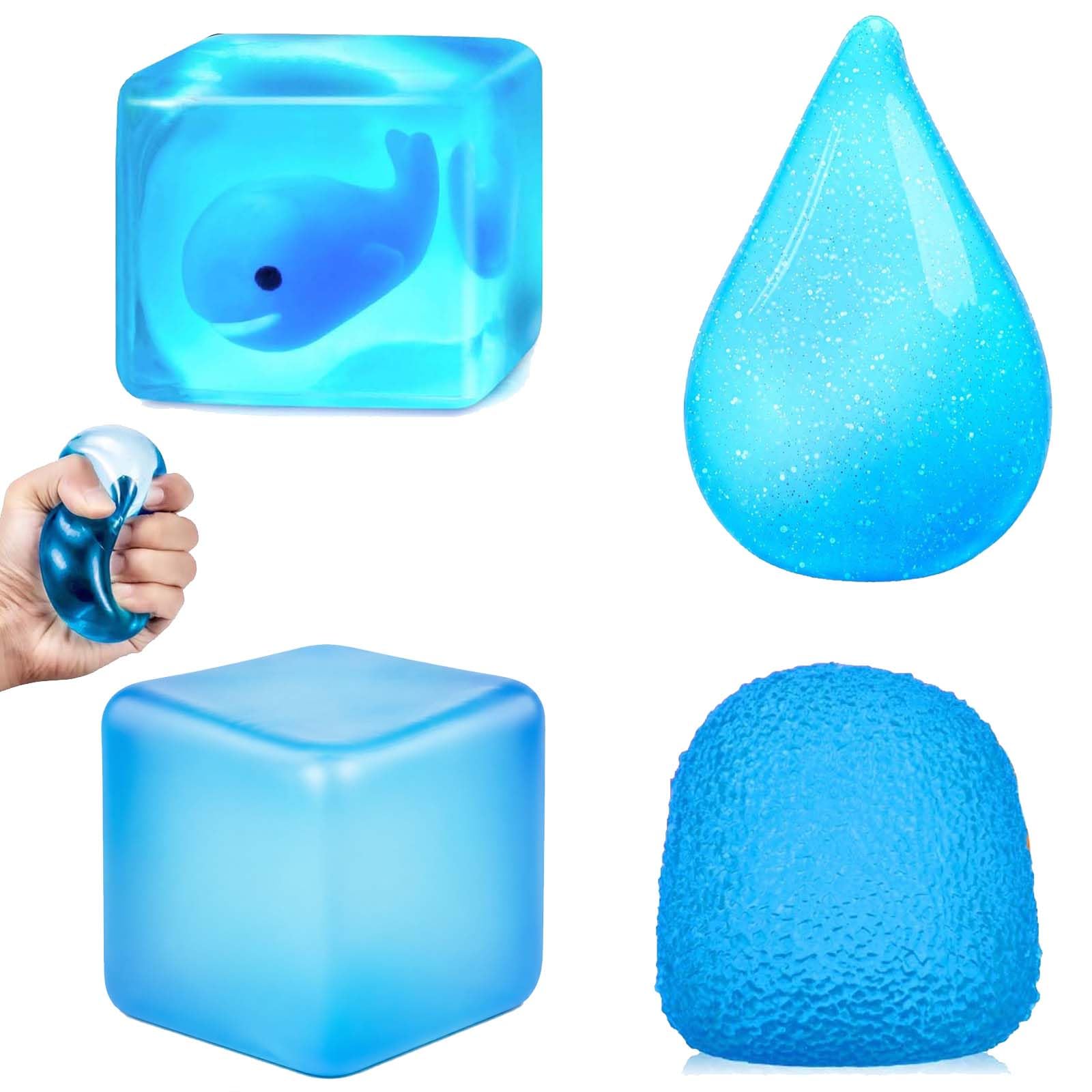4 Pcs Squishy Fidget Toys, Nice Ice Cube Squishy Stress Balls (4Pcs Cube)