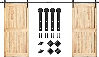 SMARTSTANDARD 13ft Heavy Duty Sturdy Double Sliding Barn Door Hardware Kit -Smoothly and Quietly -Easy to Install -Includes Installation Instruction Fit 39" Wide Door Panel (I Shape Hanger)