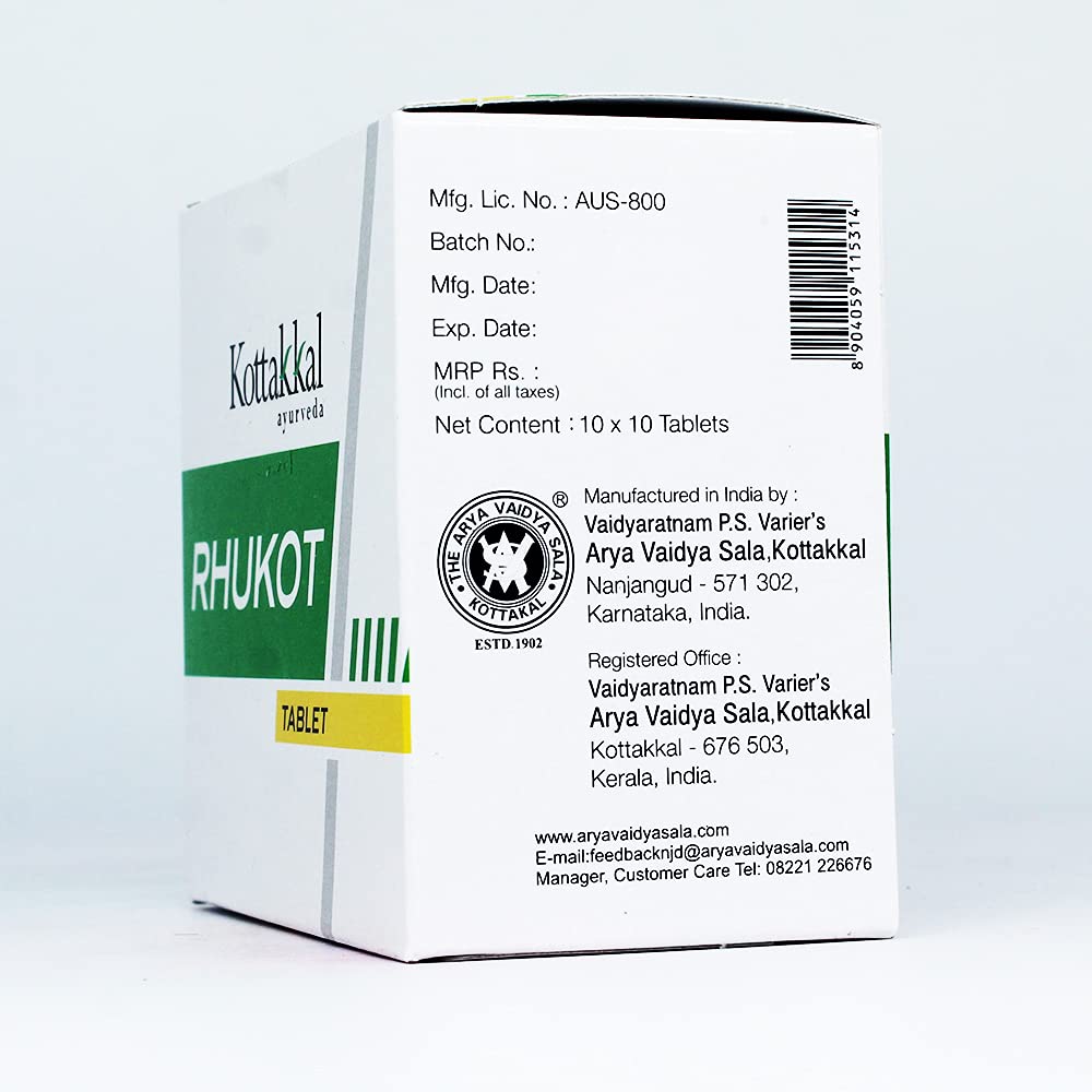 Rhukot Tablet-100 Tablets, (Pack Of 10), Of Arya Vaidya Sala Kottakkal and get Golden Oldie Herbs®, Sukanthi Pills-1gm 1