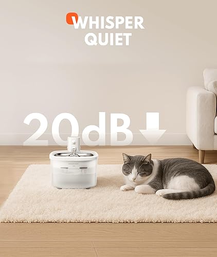 Miniatura 7 de Homerunpet Fuente de agua inalámbrica para mascotas, bandeja de agua de acero inoxidable, funciona con pilas, ultra silenciosa, dispensador