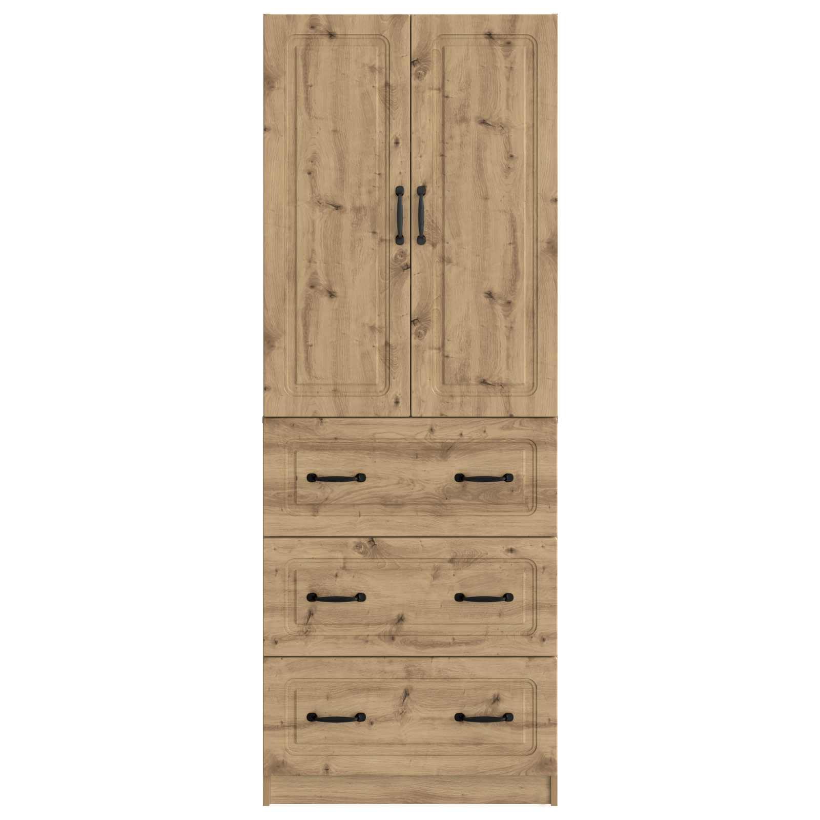 Set di 2 armadi in rovere Artisan, cassettiera con 3 cassetti e 2 ante, armadietto in legno per corridoio e soggiorno, design moderno, 66 x 34,5 x 87 cm