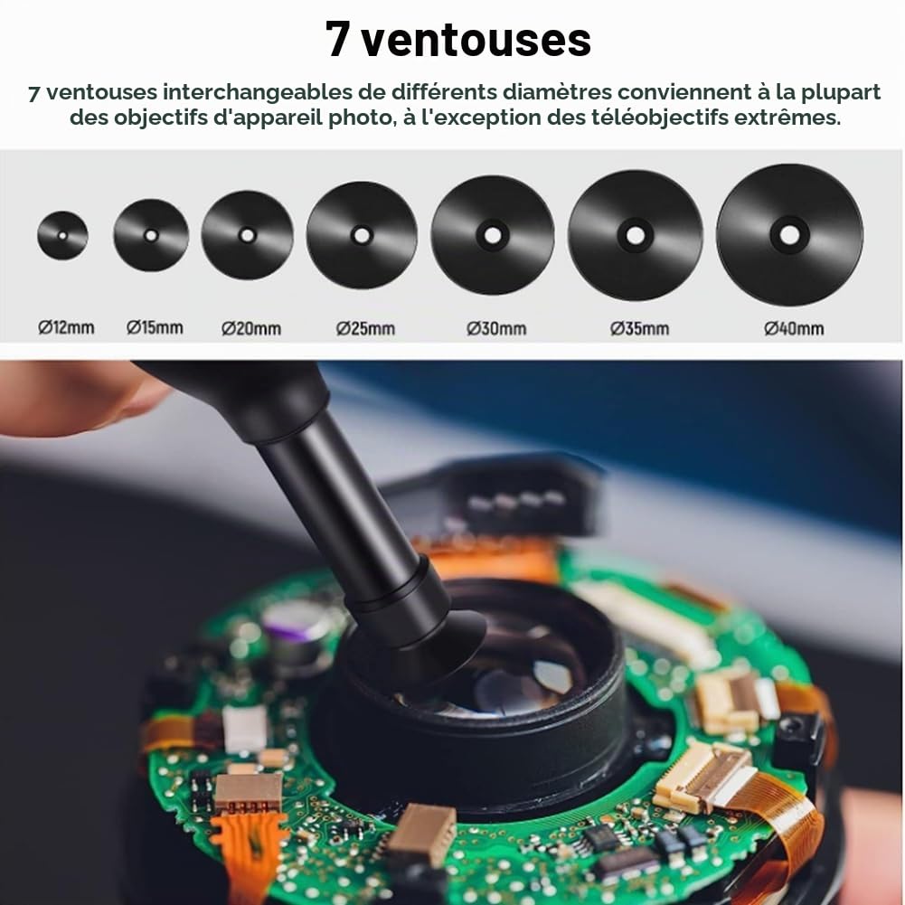 Ensemble de Ventouse et Clé à Lentille avec 7 Ventouses Interchangeables et Embouts Incurvés