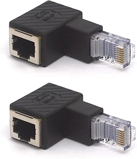 GLHONG Angled RJ45 Ethernet Adapter, 90 Degree RJ45 8P8C Male to Female Cat5e Cat6 Network Patch Connector 2Pcs (Down)