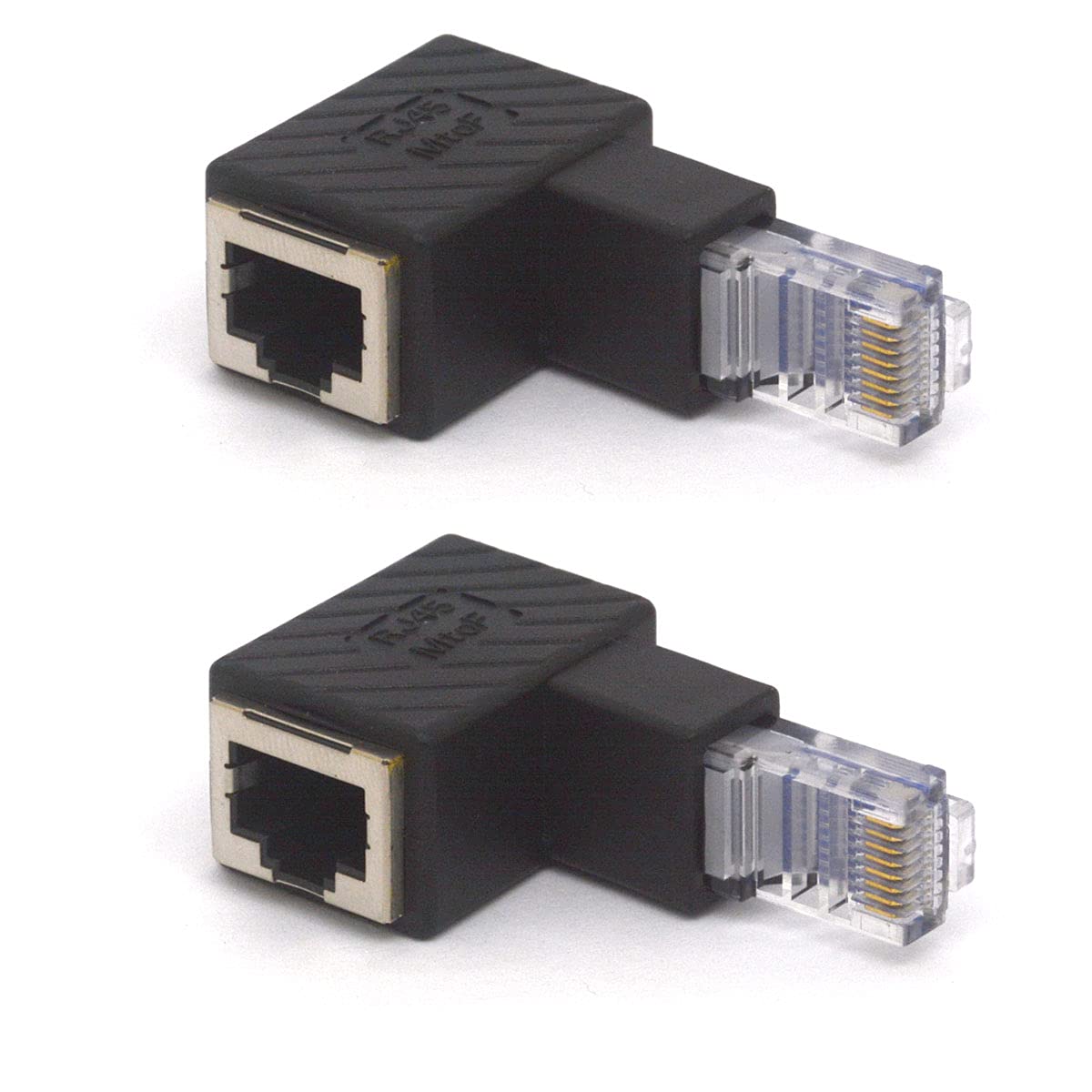 HTGuoji Angled RJ45 Ethernet Adapter, 90 Degree RJ45 8P8C Male to Female Cat5e Cat6 Network Patch Connector 2PCS (Down)