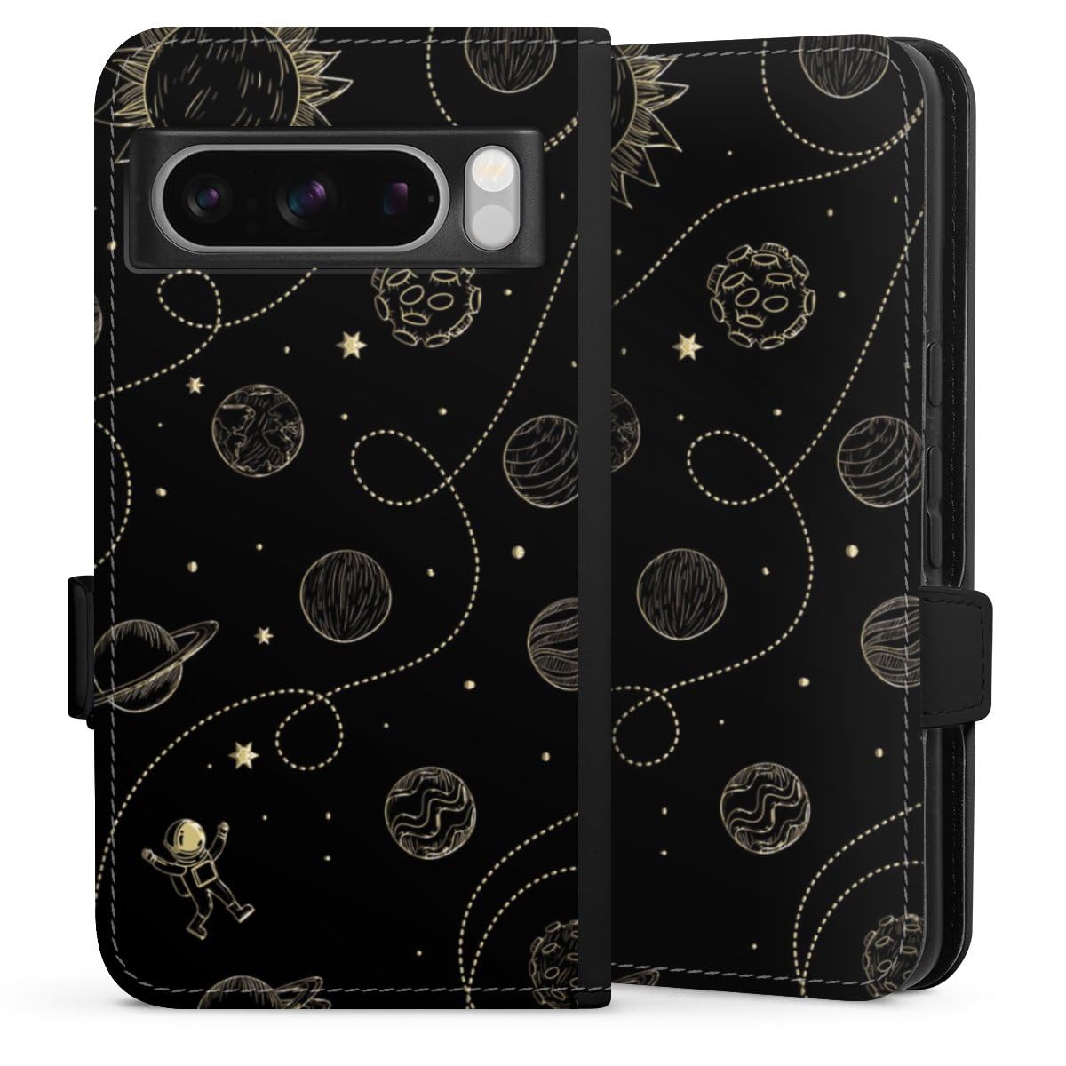 Etui Google Pixel 8 Pro Folio Magnétique Astrologie Planète Or
