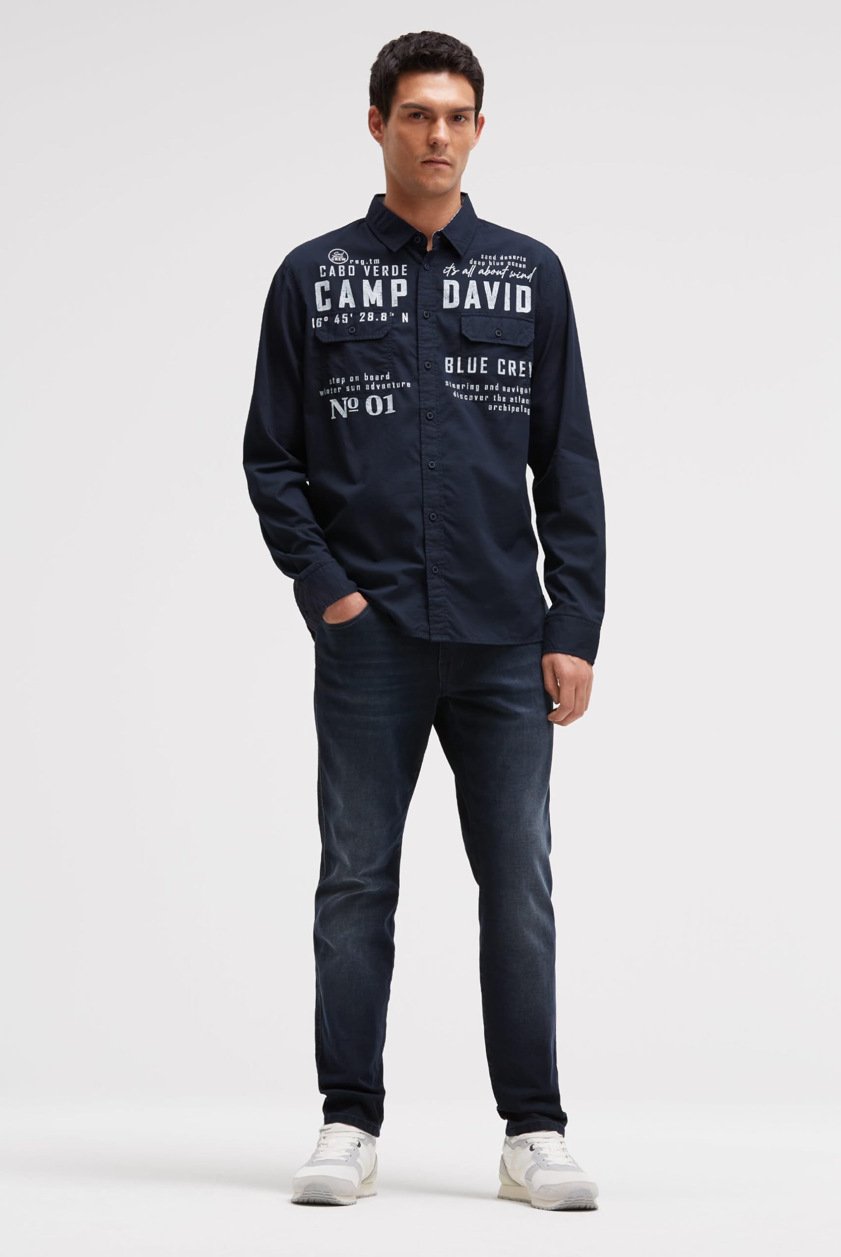 Camp David Herren Langarmhemd mit Klappentaschen und Prints