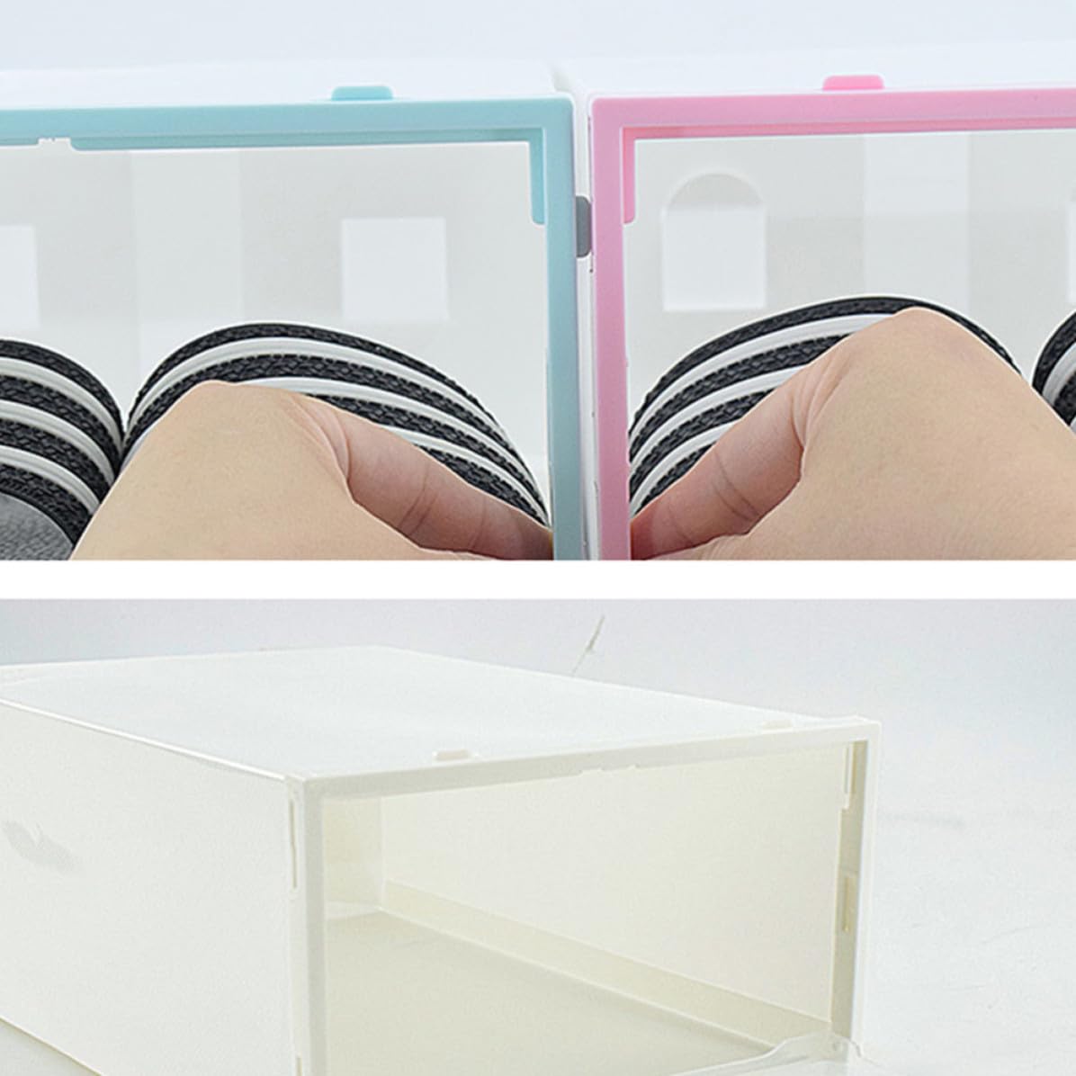 Stapelbarer Schuhkarton für Damen, 6 Stück-pack aus Kunststoff, Weiß