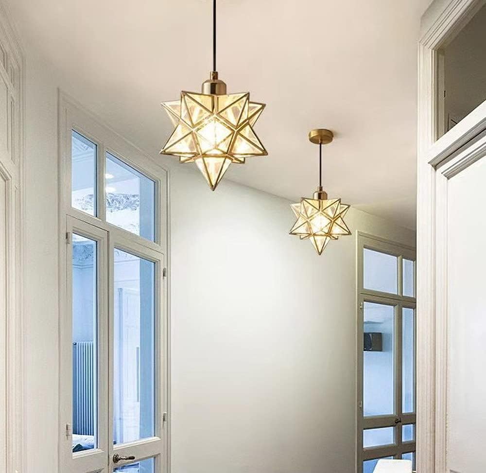 AECBUY Gold Ceiling Pendant Hanging Lamp, Metal and Clear PVC Star Pendant Light, Vintage Hanging Lamp Plug in Cord and Switch for Dining Room Living Room Bedroom