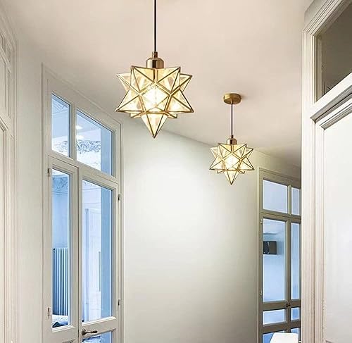 Miniatura 6 de AECBUY Lámpara colgante de techo dorada, lámpara colgante de estrella de PVC transparente y metal, lámpara colgante vintage, cable e interruptor