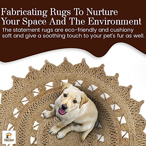 Gruhum Round Jute Area Rug 3'Ft Natural Fiber Boho Reversible Handwoven Soft Braided Rustic Vintage Jute Rug For Indoor Outdoor Farmhouse Livingroom Kitchen Bedroom Hallways Enterways Circle #TOP6