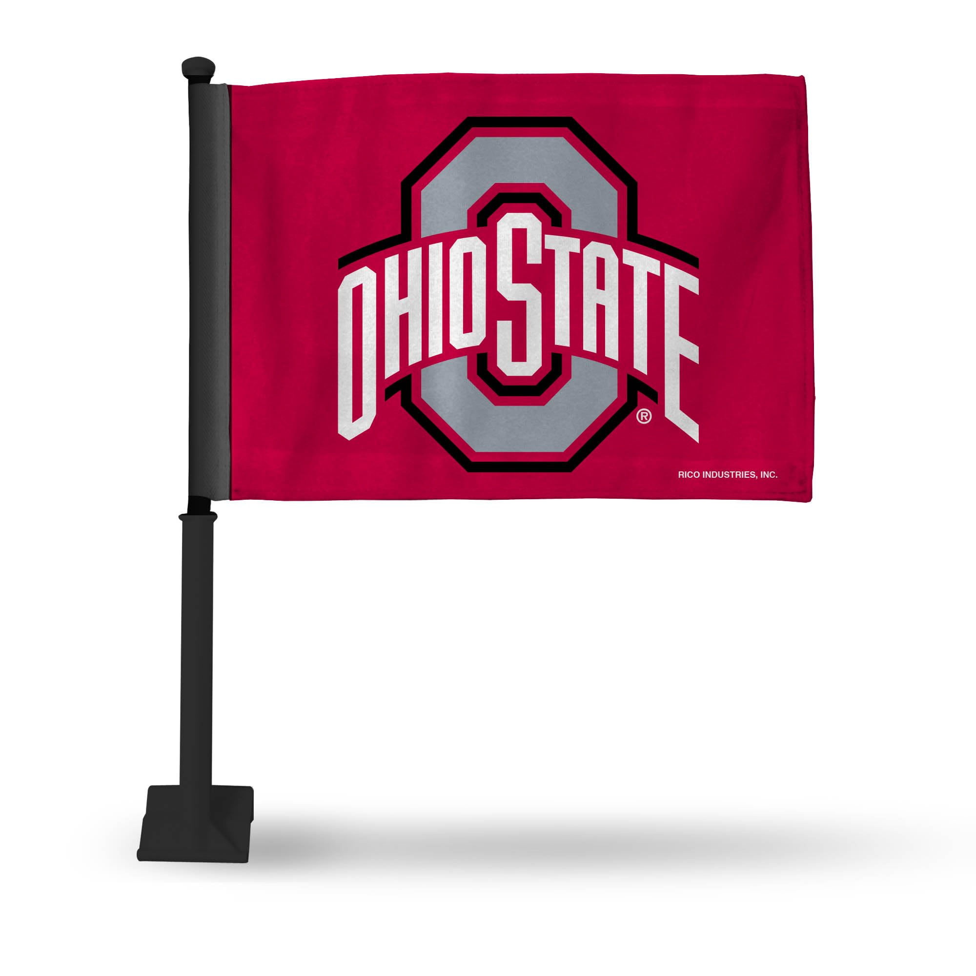 Rico Industries NCAA Ohio State Buckeyes Primary Double Sided Car Flag with Black Pole - 16