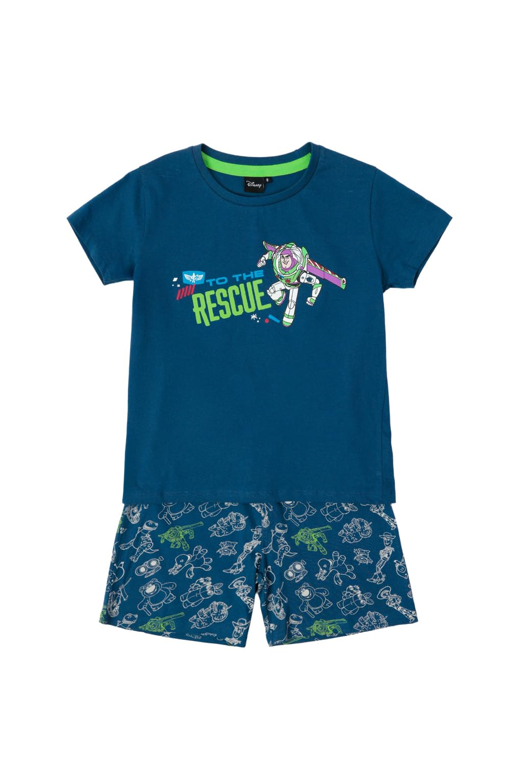 Disney Toy Story Pijama niño to The Rescue de algodón con Manga Corta Cuello Redondo pantalón Corto Detalles en Relieve y diseño de Verano Color Azul Talla 8