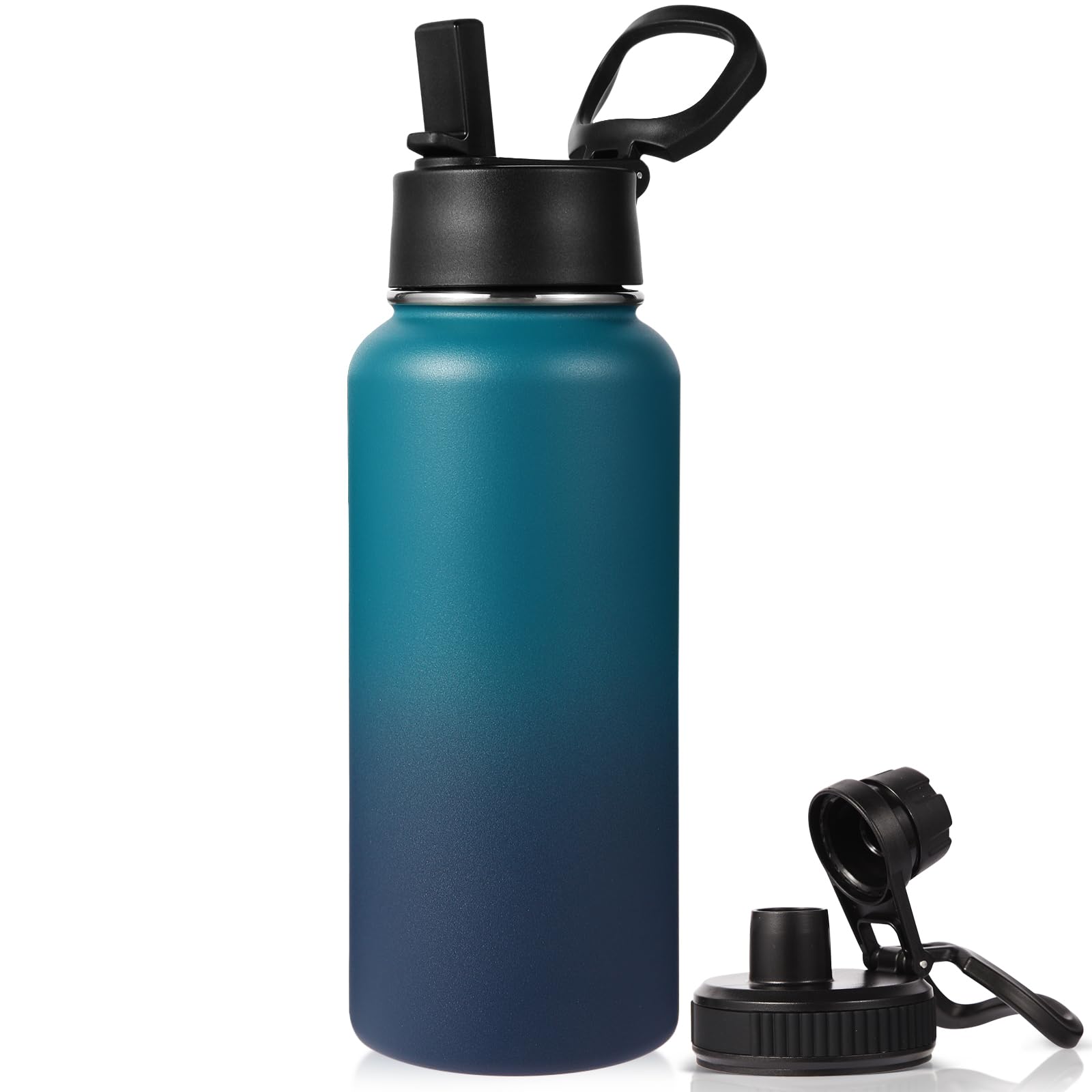 Neihepal 32 oz Insulated Water Bottle with 2 Lids (Straw & Spout Lid), 18/8 Stainless Steel Double Wall Water Bottles for Gym, Travel, Camping, Sports