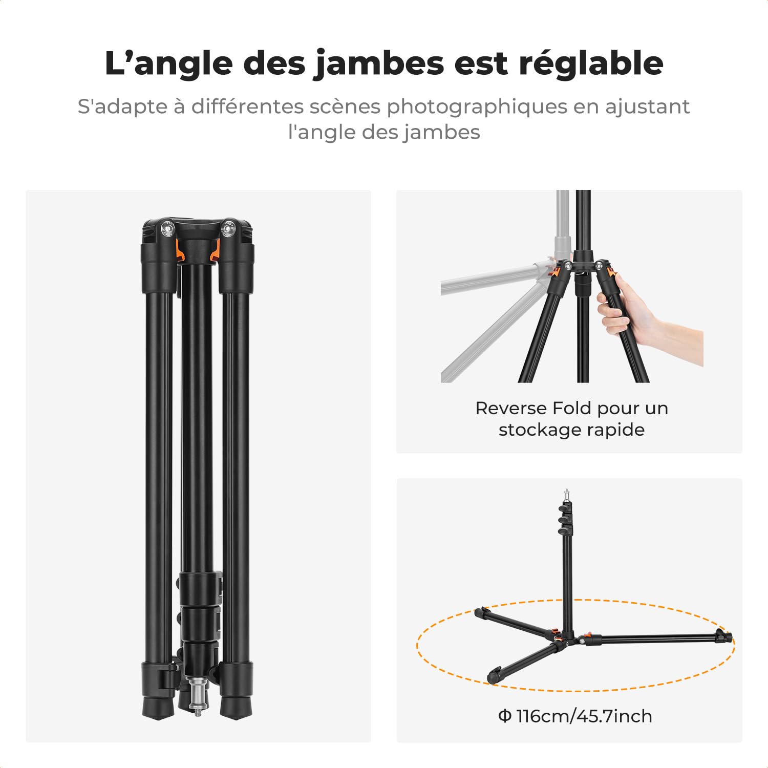 K&F CONCEPT Trépied d'Éclairage 200cm Aluminium pour Studio Photo
