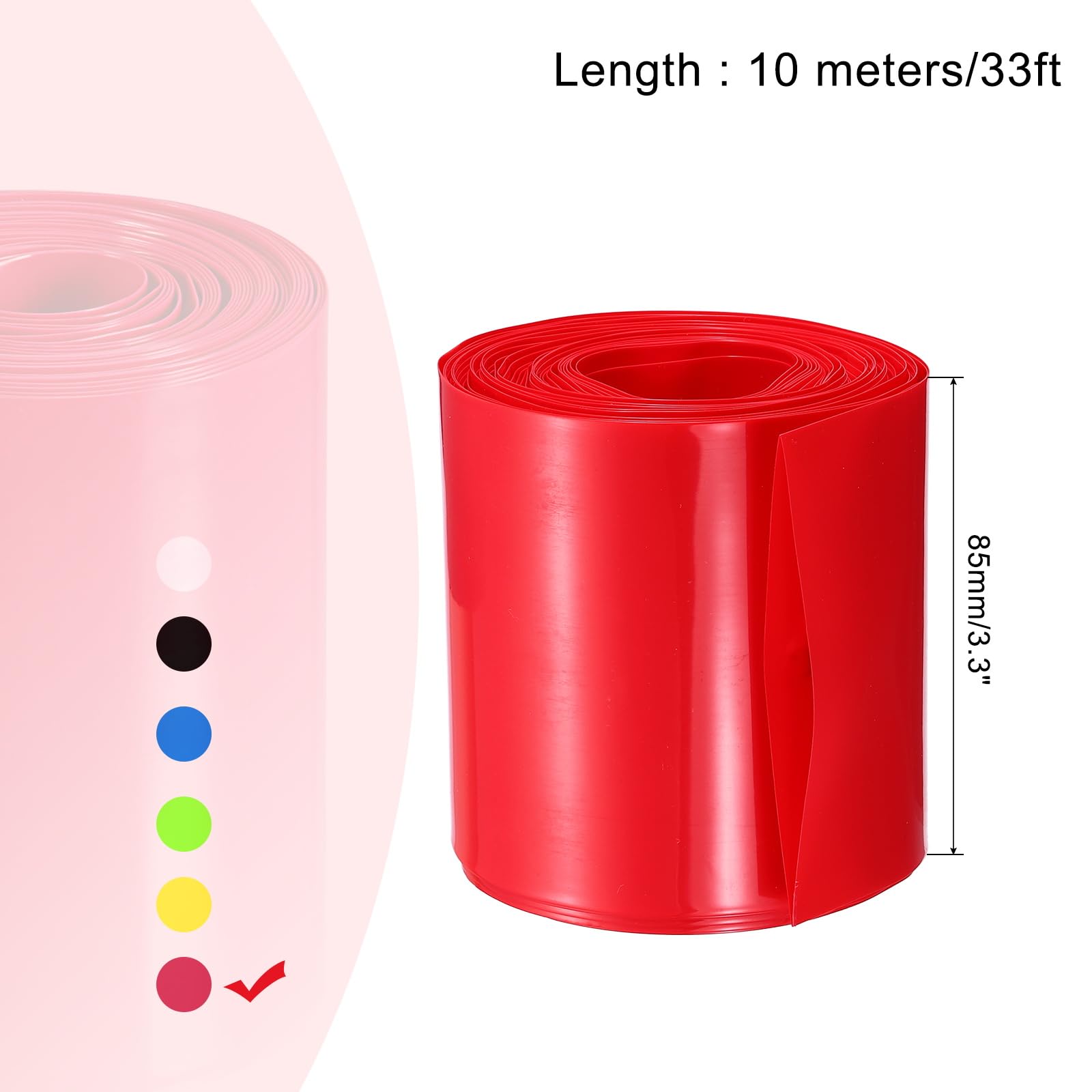 QUARKZMAN Tubo Termorestringente PVC 55mm Dia 85mm Piatto 33 Piedi (10m) Rosso Kit Tubi Termorestringenti per Batteria Guaina Termorestringente Buona Isolazione per Pacco Batterie