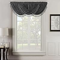 Vista 6 de Royal Tradition Cenefa de cascada de terciopelo pesado, color blanco roto (37 x 57) cenefa de ventana con bolsillo para barra