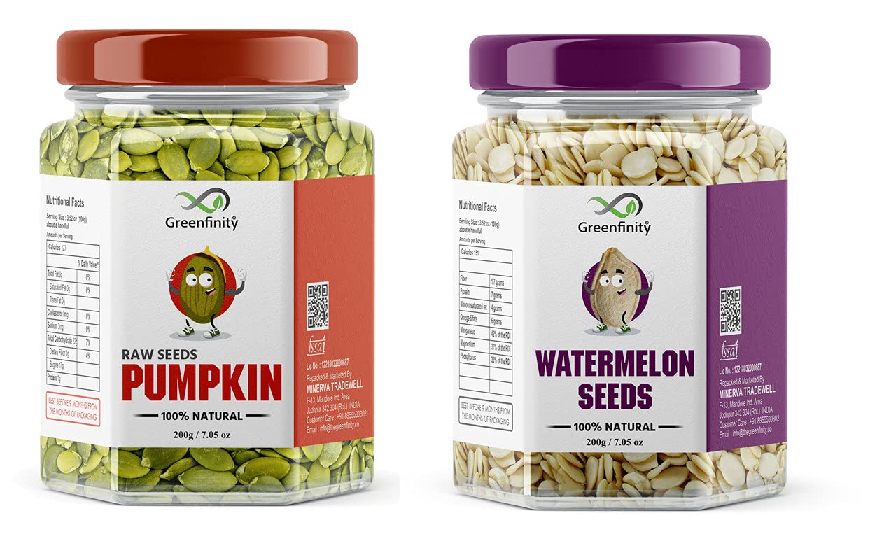 GreenFinity Raw Pumpkin Seeds - 200 g, High Fiber + Watermelon Seeds Helps in Sugar Control & Provides Quick Energy Magaj Beej - 200 g (400gm Pack of 2) (B09G9T15J5) Amazon Price History, Amazon Price Tracker