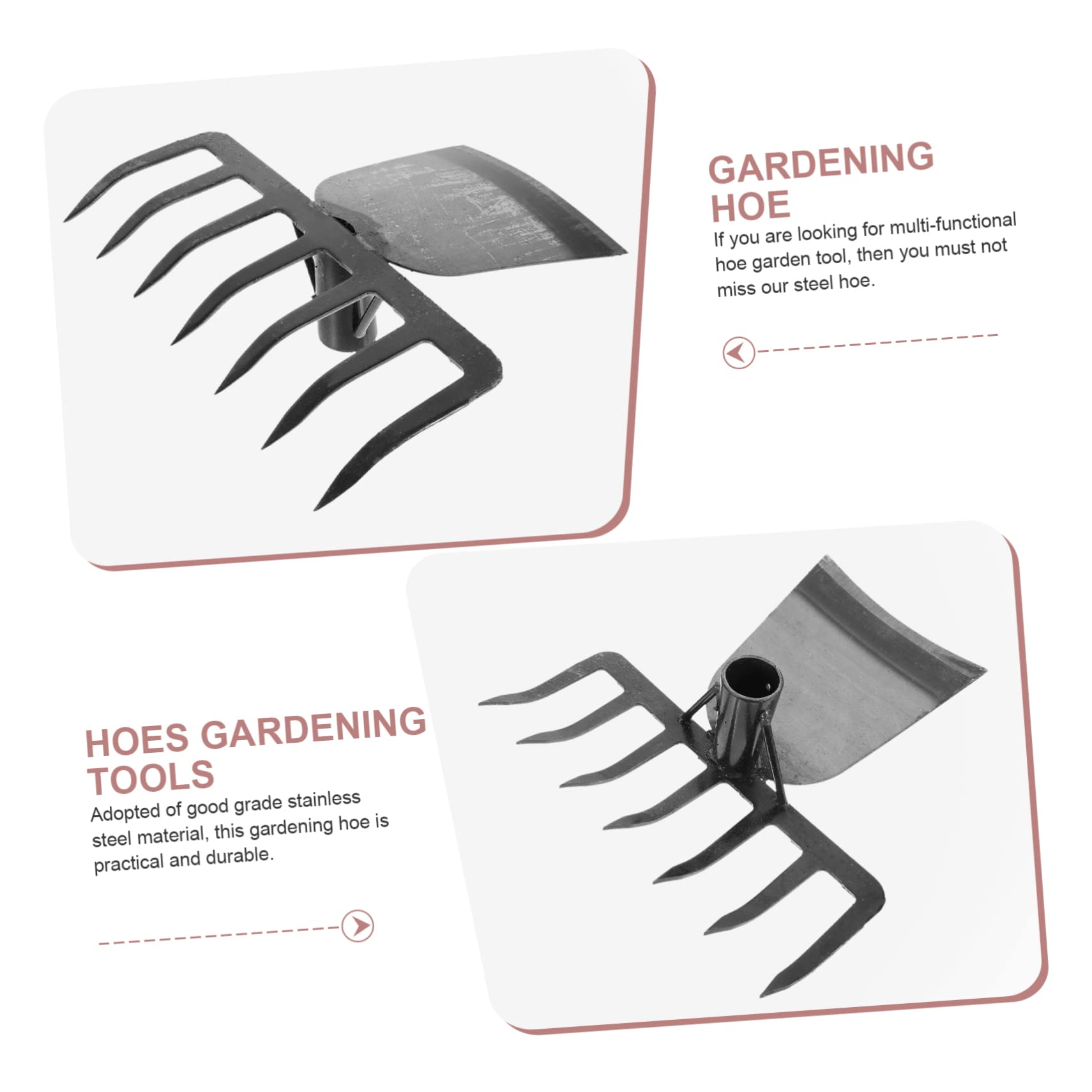 Houe de Jardin avec Râteau Multifonction en Acier Inoxydable Noir
