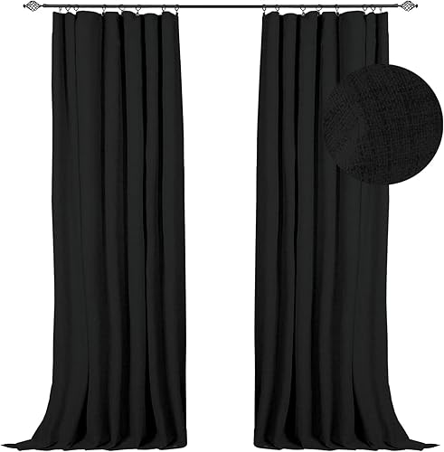 Juego de 2 paneles de cortinas 100% blackout de lino, 96 pulgadas de largo y 50 pulgadas de ancho cada uno, con bolsillo para cortinero y anillos de